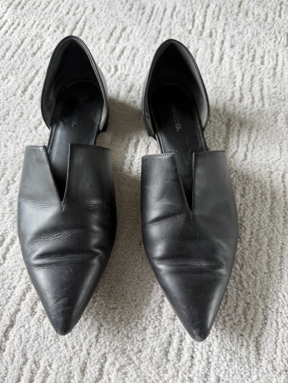 Vince Black Leather Pointed Slip-On Mules - Picture 3 of 4
